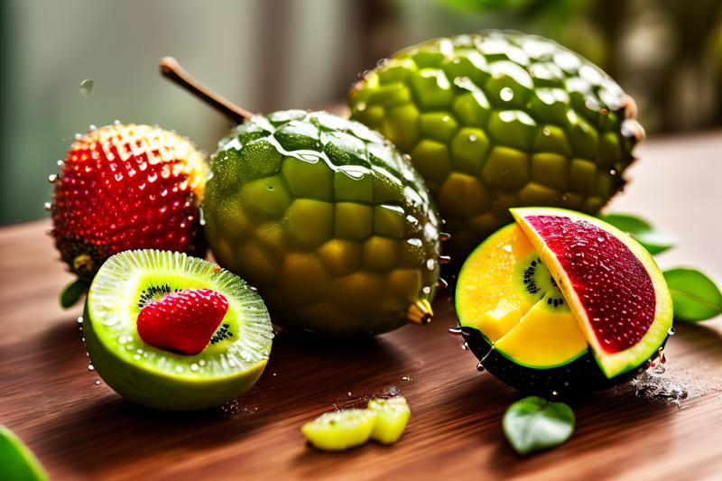 07772-3001465118-4k, lots of delicious tropical fruits with drops of moisture on table, a lot of details.png